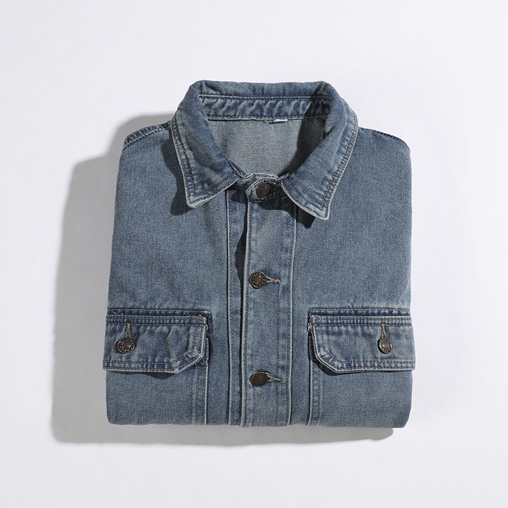 Herren Lässige Denim-Jacke mit Taschen Drune