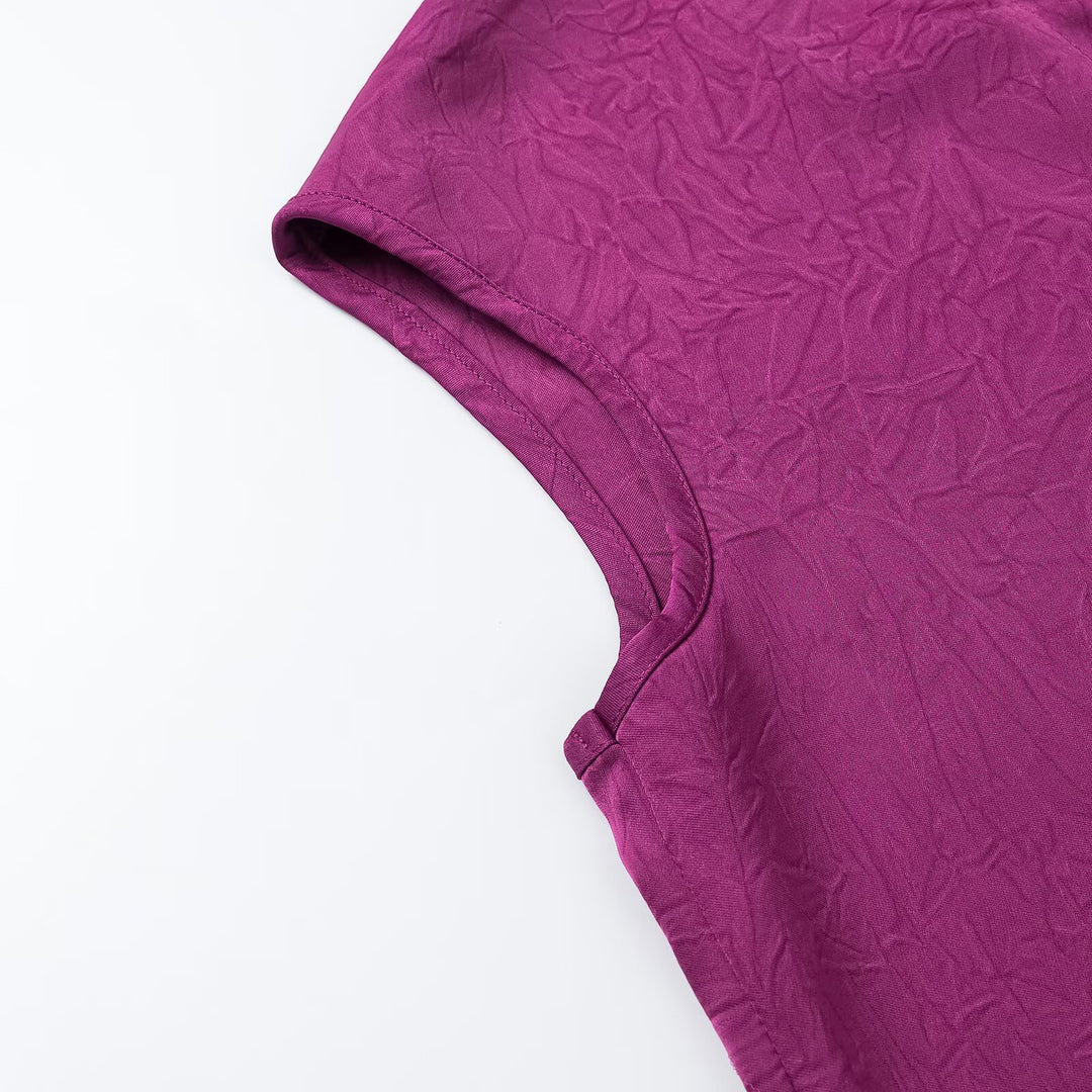 Damen Ärmellose Crinkle-Bluse mit Knopfleiste und besticktem V-Ausschnitt Drune