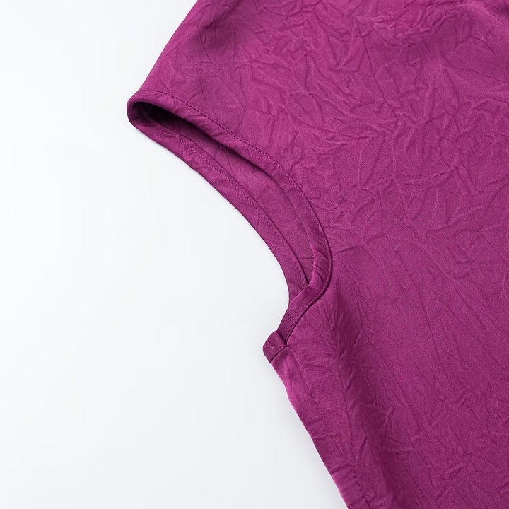 Damen Ärmellose Crinkle-Bluse mit Knopfleiste und besticktem V-Ausschnitt Drune