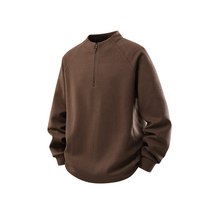 Herren Waffelstruktur-Halbzip-Pullover mit Stehkragen und Relaxed-Fit Drune