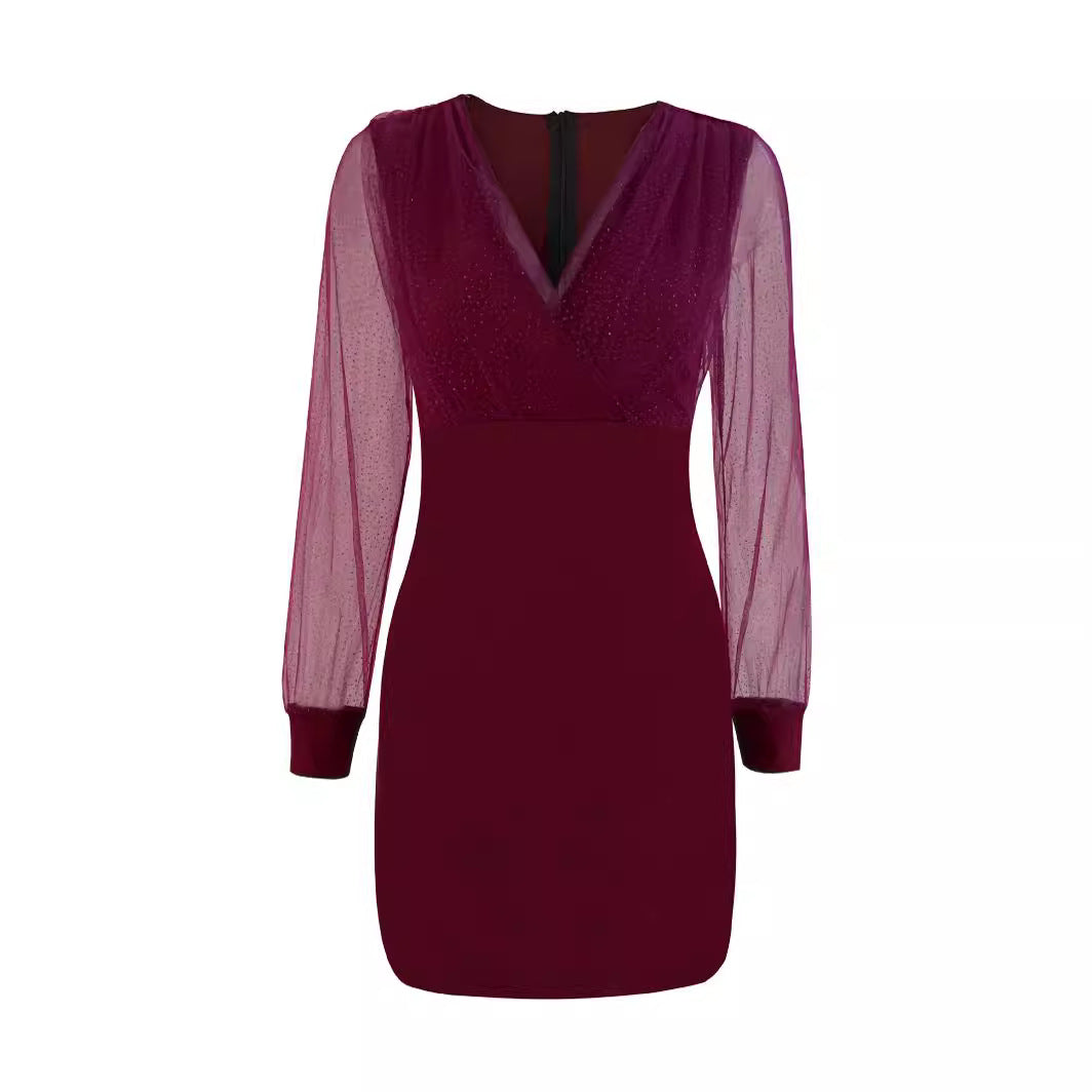 Damen Glitzerndes Cocktailkleid mit transparenten Ärmeln Drune