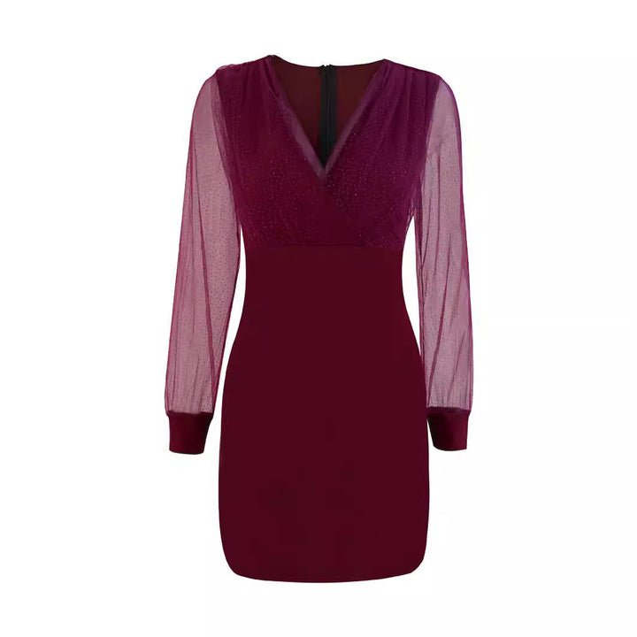 Damen Glitzerndes Cocktailkleid mit transparenten Ärmeln Drune