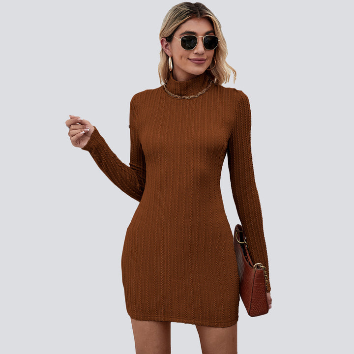 Damen figurbetontes Strickkleid mit Rollkragen und Zopfstrick-Optik Drune