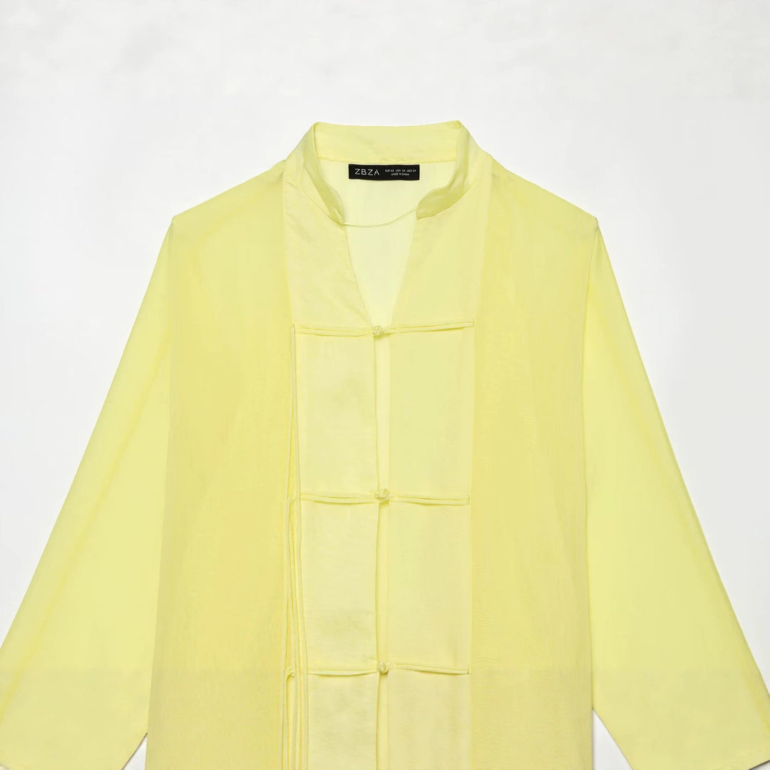 Damen Weites Kimono‑Cape aus leichter Chiffon‑Optik mit dekorativen Knotenverschlüssen Drune