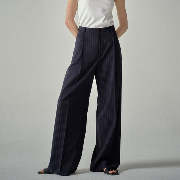 Damen Elegante Stoffhose mit weitem Bein und Streifen Drune