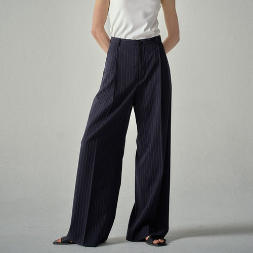 Damen Elegante Stoffhose mit weitem Bein und Streifen Drune