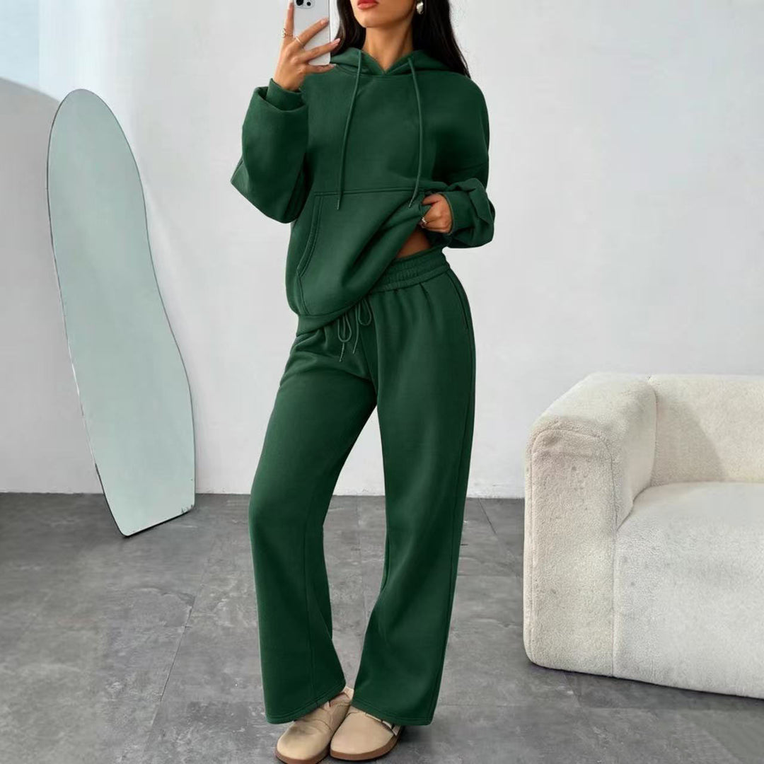 Damen Oversized Hoodie-Set mit Kängurutasche und weiter Palazzohose Drune