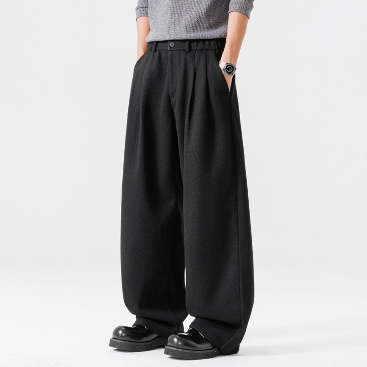 Damen Weite High‑Waist Plissee-Hose aus Wollmix mit elastischem Bund und weitem Bein Drune