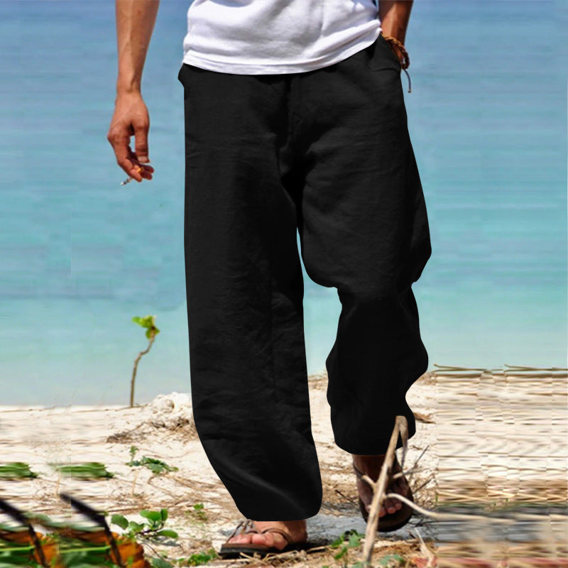 Herren Luftige Strandhose im Baggy-Schnitt aus Leinenmix mit Tunnelzug Drune