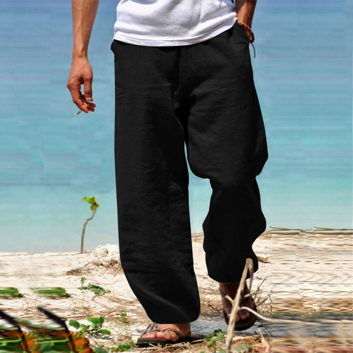 Herren Luftige Strandhose im Baggy-Schnitt aus Leinenmix mit Tunnelzug Drune