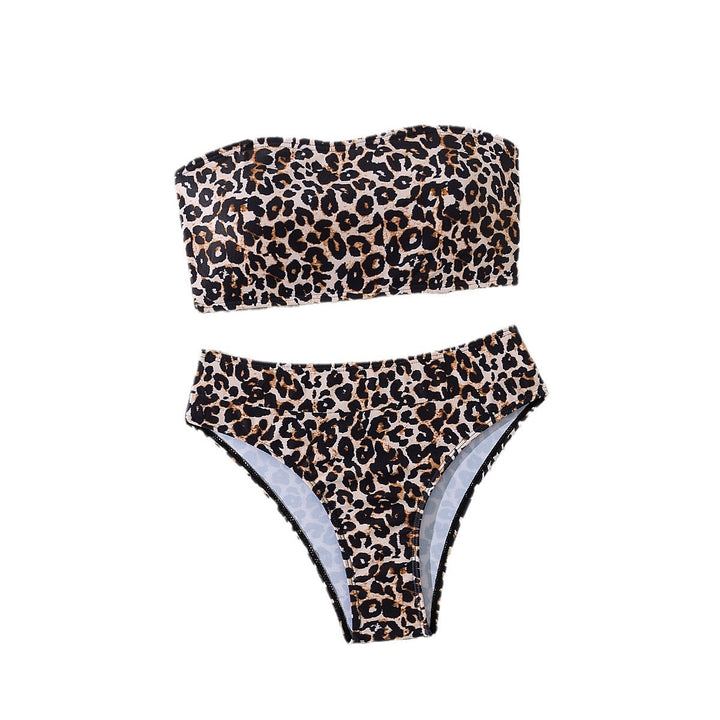 Damen Bandeau-Bikini-Set mit elegantem Leo-Muster und hoch geschnittenem Slip Drune