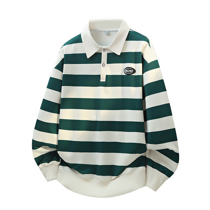 Herren Gestreiftes Oversize Rugby-Polo mit Kontrastkragen und Rippbündchen Drune
