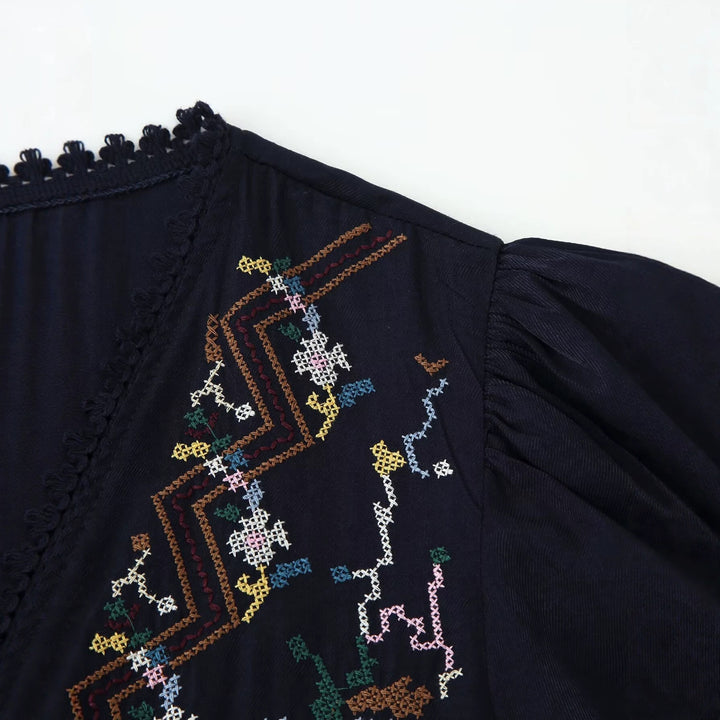Damen Bestickte Boho-Kimono-Jacke mit Bindeband und Häkelbesatz Drune
