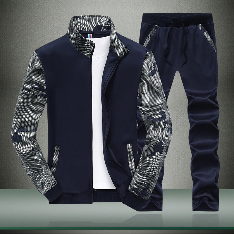Herren Moderner Trainingsanzug im Camouflage Mesh Mix mit Stehkragen und Kordelbund Drune