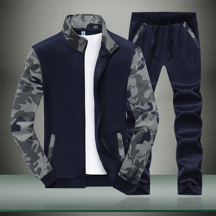 Herren Moderner Trainingsanzug im Camouflage Mesh Mix mit Stehkragen und Kordelbund Drune