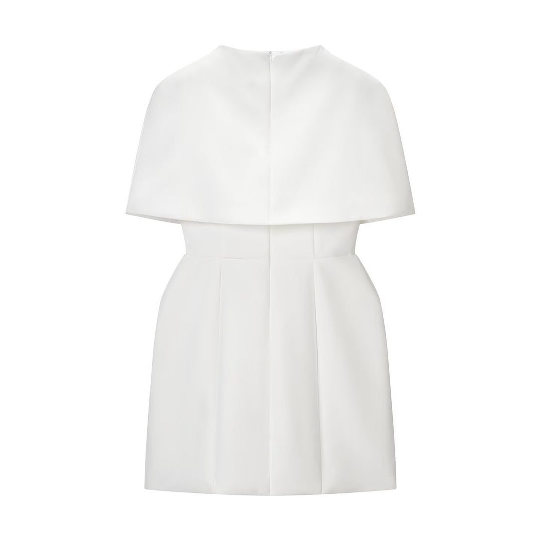 Damen elegantes Hochzeitskleid mit Cape-Ärmeln und tailliertem Schnitt Drune