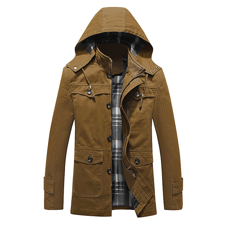Herren Übergangs-Canvasparka mit gesteppter Karofutter-Innenlage und Mehrfachtaschen Drune