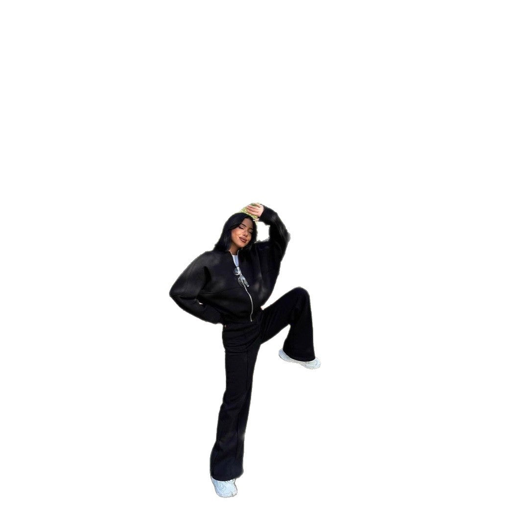 Damen Sportliche Oversize Trainingsjacke und Hose Set Drune
