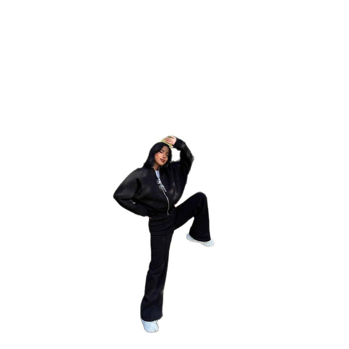 Damen Sportliche Oversize Trainingsjacke und Hose Set Drune