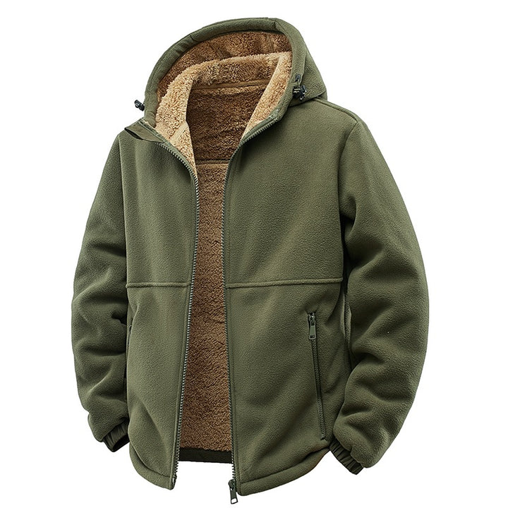 Herren Gefütterte Teddy-Fleece-Kapuzenjacke mit Zwei-Wege-Reißverschluss & Reißverschlusstaschen Drune
