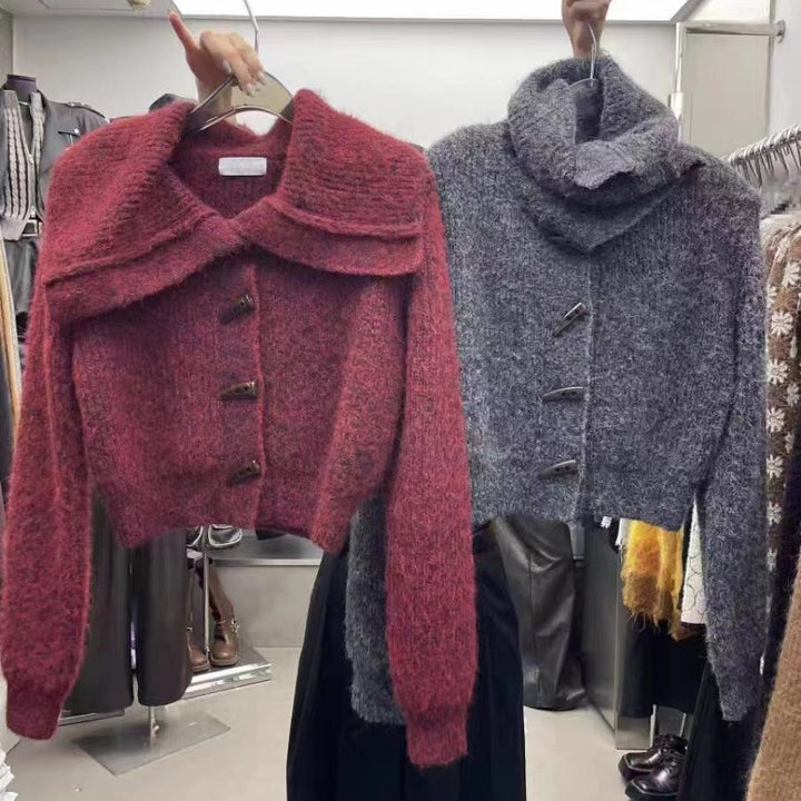 Damen Strickjacke mit modischem Kragen und Drehverschluss Drune