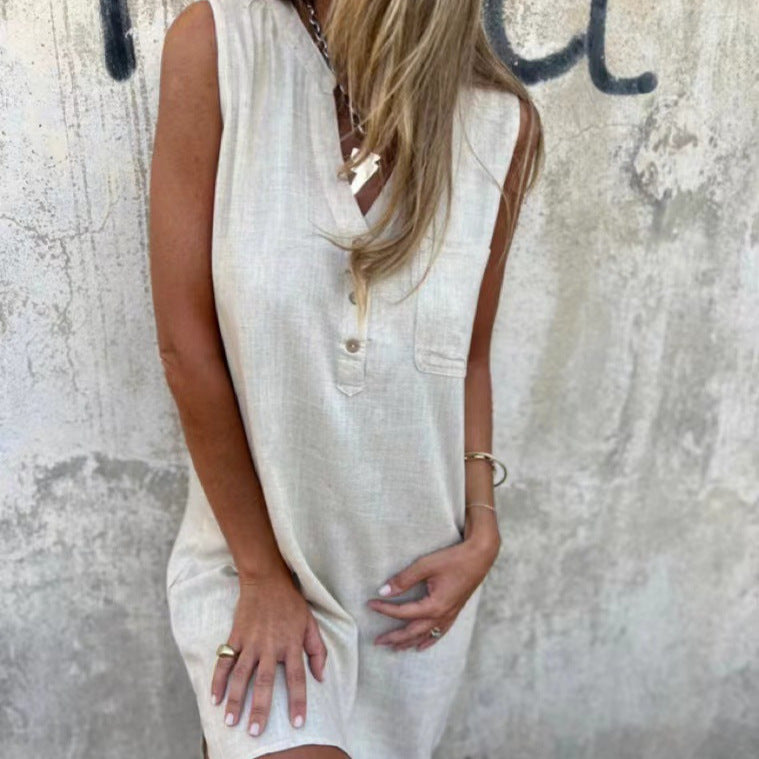 Damen Lässiges Viskose Sommerkleid mit Knopfdetails Drune