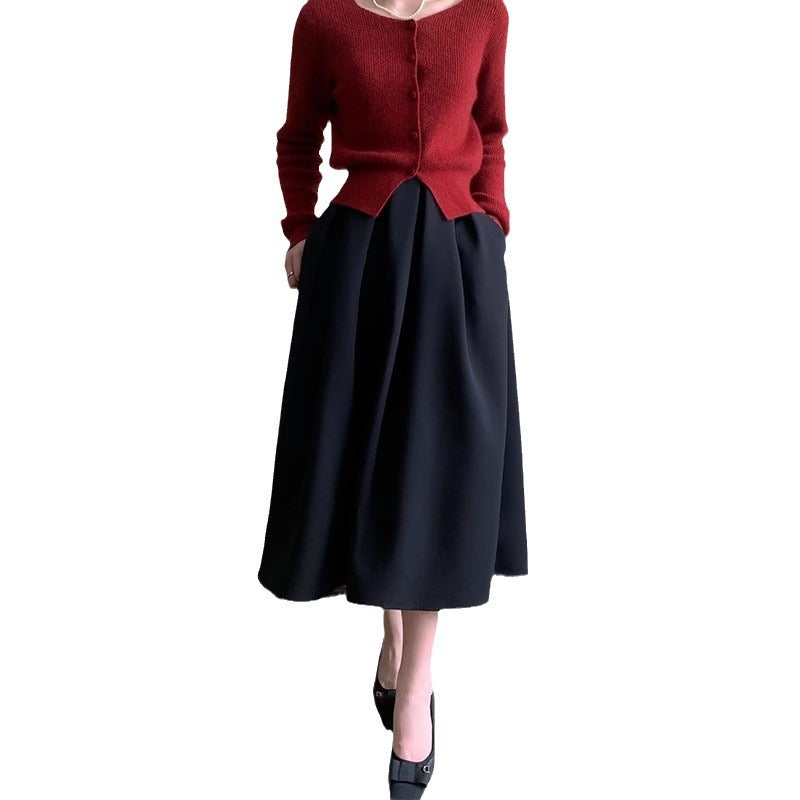 Damen Eleganter Maxirock mit Falten Drune