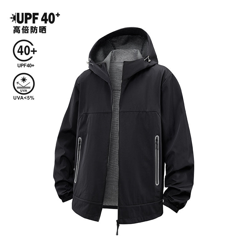 Unisex Leichte Wind- und Fleecegefütterte Kapuzenjacke mit Zwei-Wege-Reißverschluss Drune