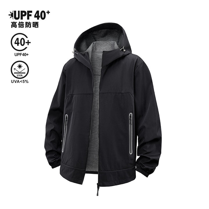 Unisex Leichte Wind- und Fleecegefütterte Kapuzenjacke mit Zwei-Wege-Reißverschluss Drune
