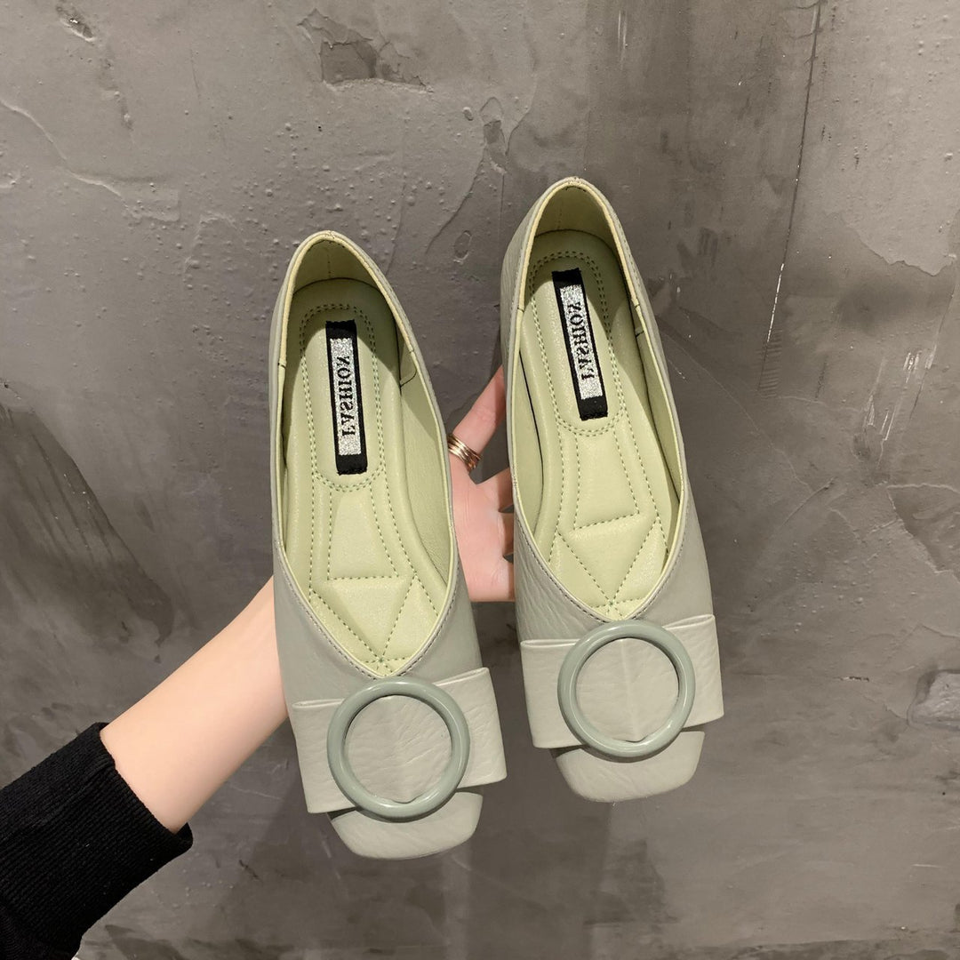 Damen Elegante Slipper-Ballerinas mit quadratischer Zehenpartie und dekorativer Rundschließe Drune