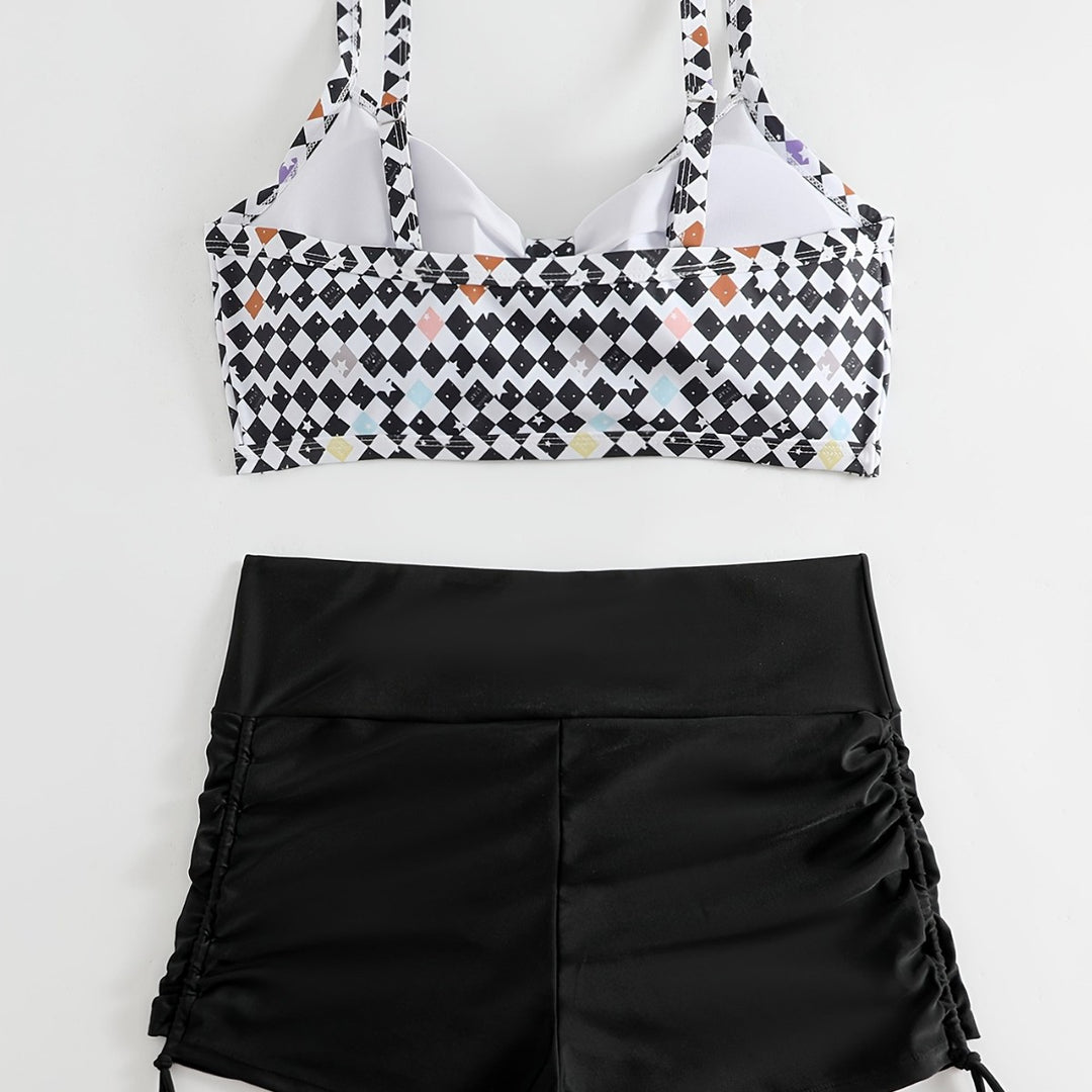 Damen Crop-Bikini Oberteil mit Rüschenbadeshorts Drune