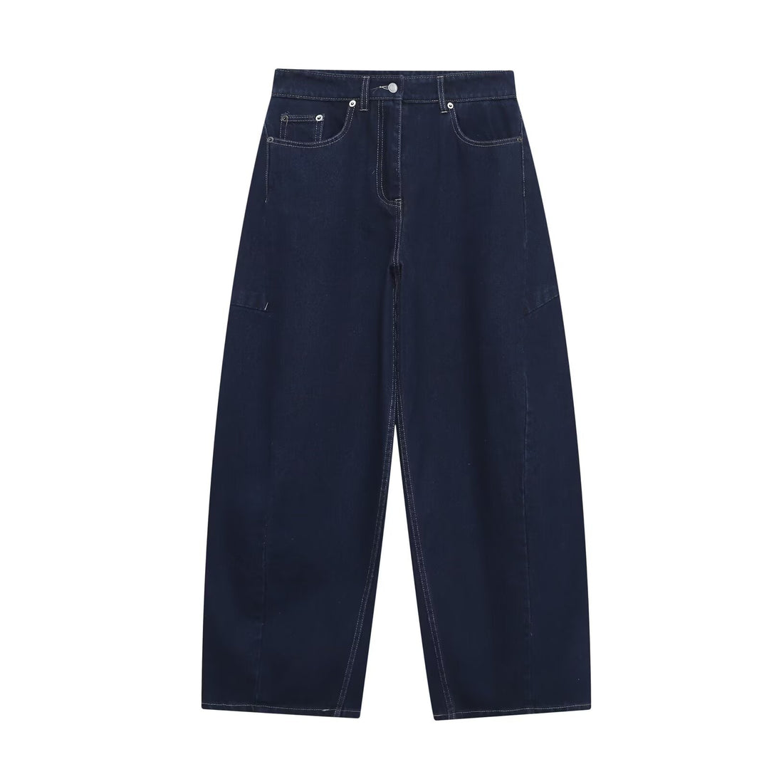 Damen High‑Waist Cropped Ballon-Jeans mit Einsatznähten und Five-Pocket-Design Drune