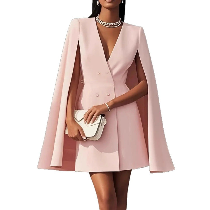 Damen Kurzblazer-Kleid mit Cape-Ärmeln und doppelreihiger Knopfleiste Drune