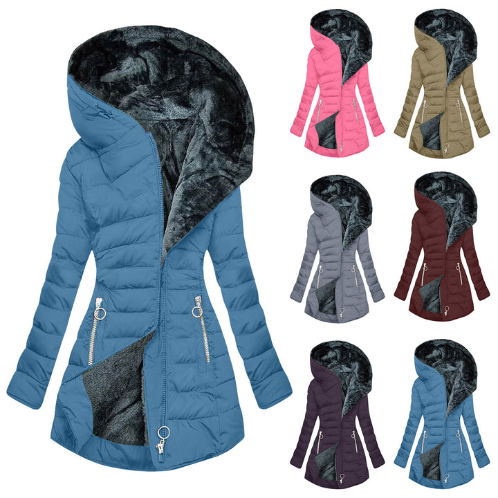 Damen Lange gefütterte Winterjacke mit hohem Kragen und kuscheligem Innenfutter Drune