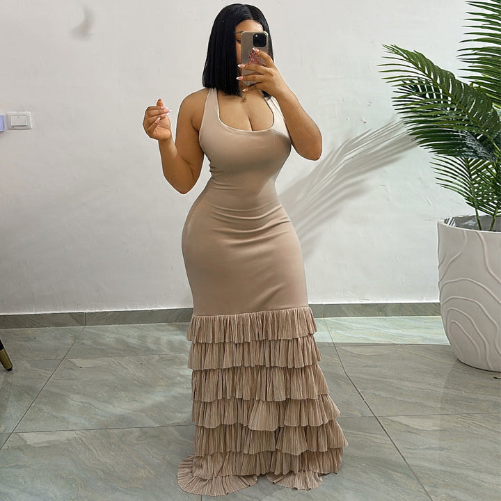 Damen Maxikleid mit raffiniertem Volant und tailliertem Schnitt Drune