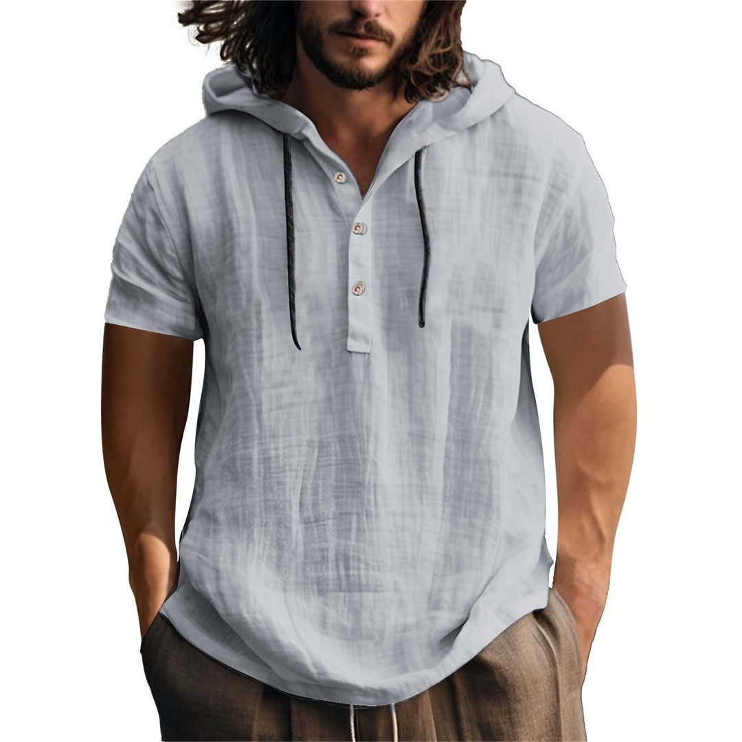 Herren lässiges Kurzarm-Hoodie mit Knopfleiste Drune