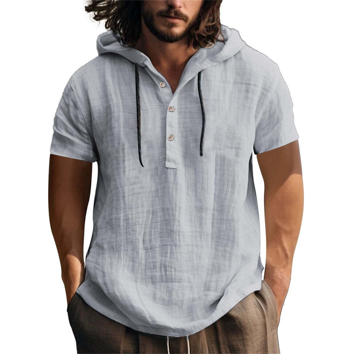 Herren lässiges Kurzarm-Hoodie mit Knopfleiste Drune