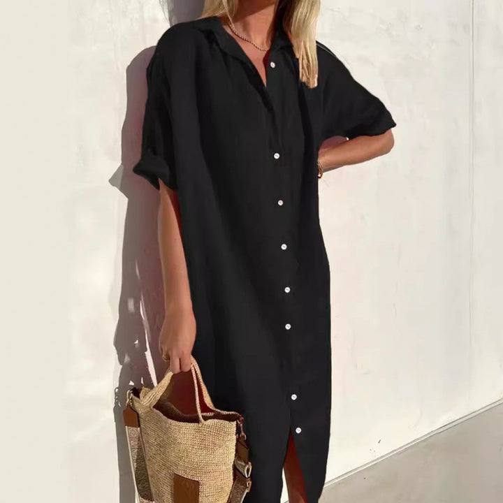 Damen Hemdblusenkleid mit kurzem Arm und schmeichelnder Silhouette Drune