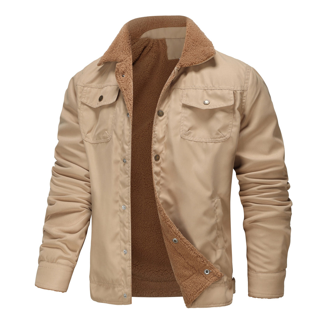 Herren gefütterte Sherpa-Canvas-Jacke mit Knopfleiste und Brusttaschen Drune