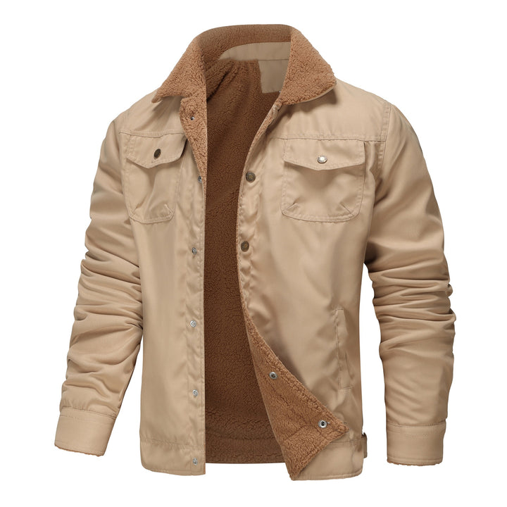 Herren gefütterte Sherpa-Canvas-Jacke mit Knopfleiste und Brusttaschen Drune