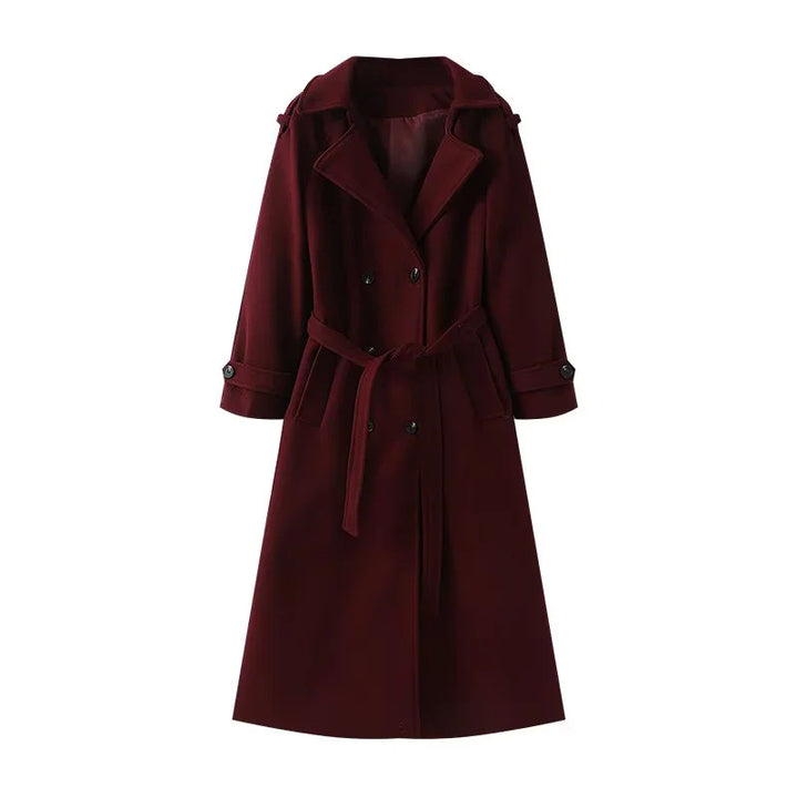 Damen nan langer Wollmix-Trenchcoat mit Schalkragen Taillengürtel und doppelreihiger Knopfleiste Drune