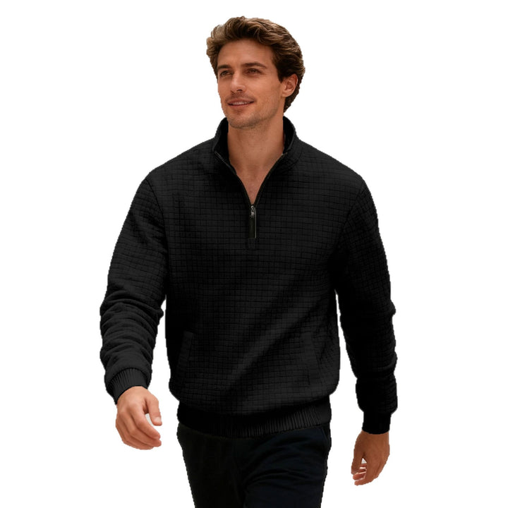 Herren nan gesteppter Halbzip-Sweater mit quadratischer Waffelstruktur und Kängurutasche Drune