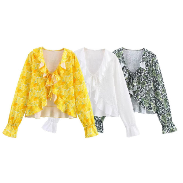 Damen Bluse mit romantischen Rüschendetails und floralen Mustern Drune