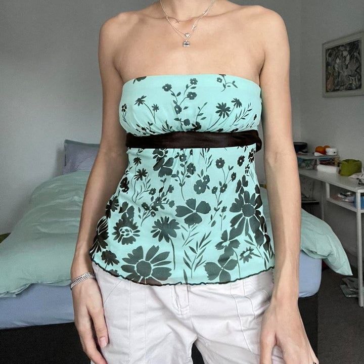 Damen Bustier-Top mit floralem Muster und Taillenband Drune