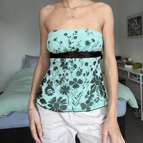 Damen Bustier-Top mit floralem Muster und Taillenband Drune