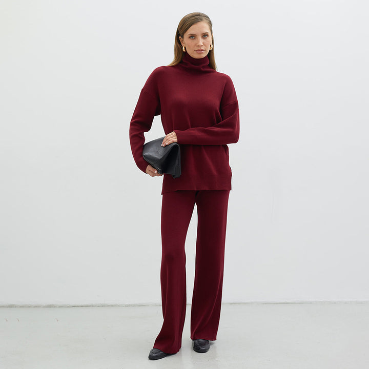 Damen Modisches Strickensemble mit hohem Kragen und weitem Schnitt Drune