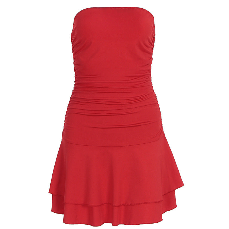 Damen figurbetontes Neckholderkleid mit steigendem Saum Drune