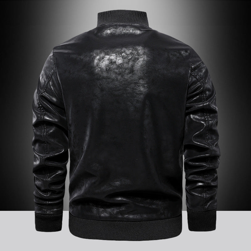 Herren Lederoptik Bomberjacke mit Stickbadge, Rippbündchen und Gold-Details Drune