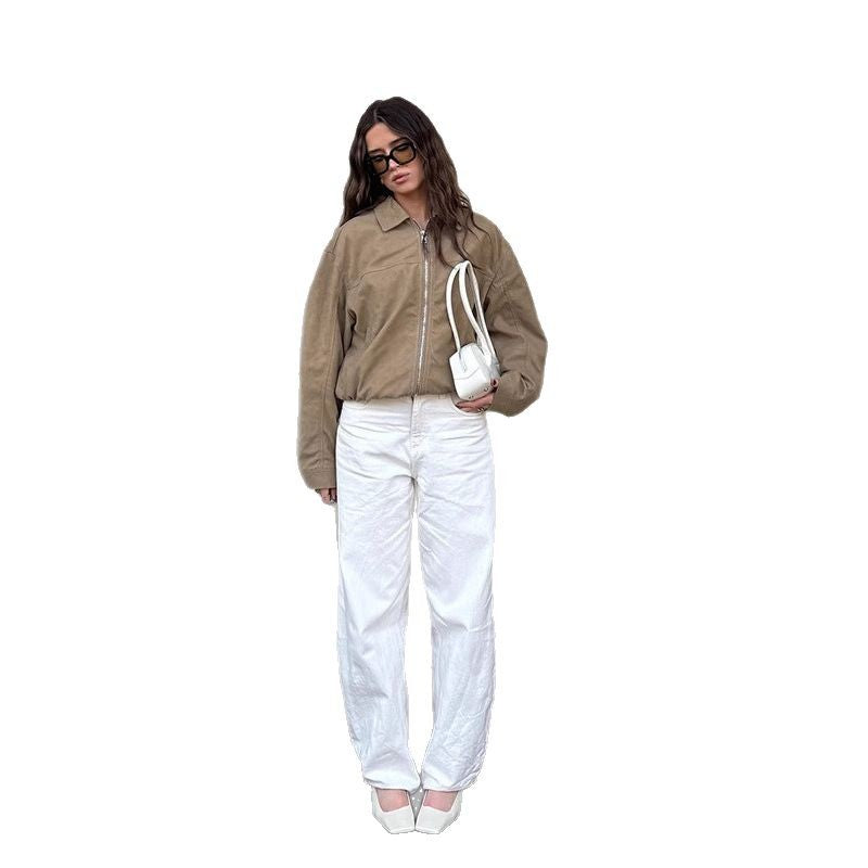 Damen lässige Wildlederjacke im Oversized-Schnitt Drune