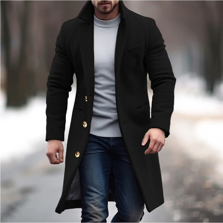 Herren Eleganter einreihiger Langmantel aus Wollmix mit schmaler Silhouette und Reverskragen Drune